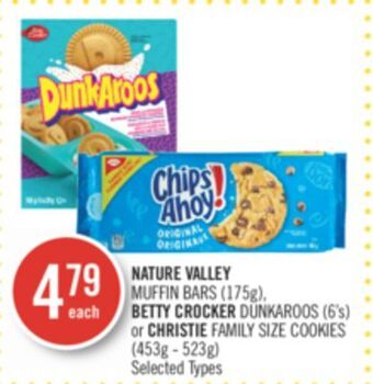 Shoppers Drug Mart Nature valley muffin bars (175g), betty crocker dunkaroos (6's) or christie family size cookies (453g - 523g) offer