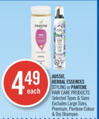 Shoppers Drug Mart Aussie, herbal essences styling or pantene hair care products offer