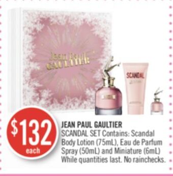 Shoppers Drug Mart Jean paul gaultier scandal set contains: scandal body lotion (75ml), eau de parfum spray (50ml) and miniature (6ml) offer