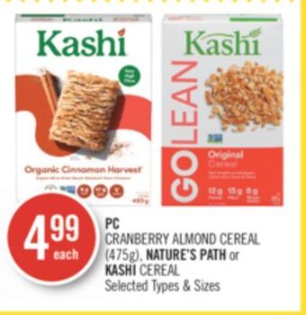 Shoppers Drug Mart Pc cranberry almond cereal (475g). nature's path or kashi cereal offer