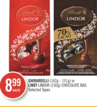 Shoppers Drug Mart Ghirardelli (142g - 151g) or lindt lindor (150g) chocolate bag offer