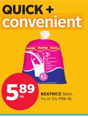 Rexall Beatrice skim, 1% or 2% milk 4l offer