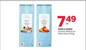 Rexall Rose & robin licorice allsorts or wine gums offer