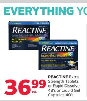 Rexall Reactine extra strength tablets or rapid dissolve 48's or liquid gel capsules 40's offer