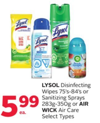 Rexall Lysol disinfecting wipes 75' s-84' s or sanitizing sprays 283g-350g or air wick air care offer