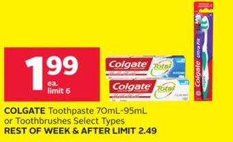Rexall Colgate toothpaste 70ml-95ml or toothbrushes types offer