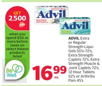 Rexall Advil extra or regular strength liqui-gels 50' s-72' s, extra strength caplets 72' s, extra strength muscle & joint caplets 7 offer