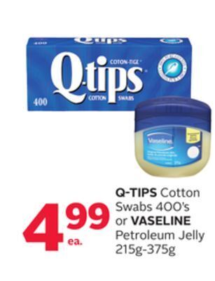 Rexall Q-tips cotton swabs 400' s or vaseline petroleum jelly 215g-375g offer