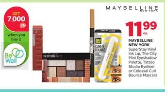 Rexall Maybelline new york superstay vinyl ink lip, the city mini eyeshadow palette, tattoo studio eyeliner or colossal curl bounce offer
