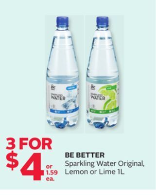 Rexall Be better sparkling water original, lemon or lime offer