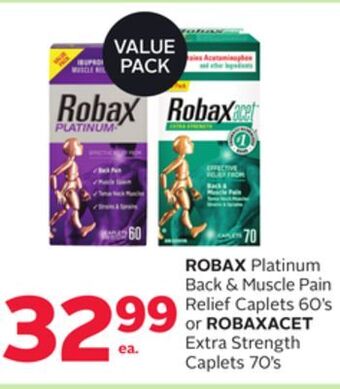 Rexall Robax platinum back & muscle pain relief caplets 60's or robaxacet extra strength caplets 70's value pack offer