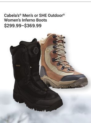 Bass Pro Cabela's men's or she outdoor women's inferno boots offer