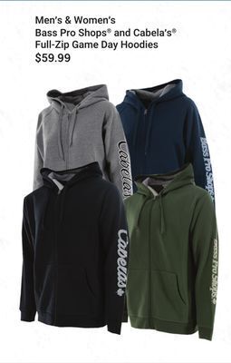 Bass Pro Men's & women's bass pro shops and cabela's full-zip game day hoodies offer