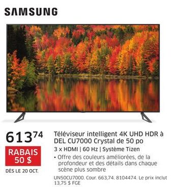 The Source Téléviseur intelligent 4k uhd hdr à del cu7000 crystal de 50 po samsung offer