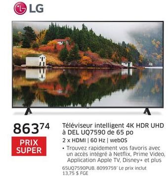The Source Téléviseur intelligent 4k hdr uhd à del uq7590 de 65 po lg offer