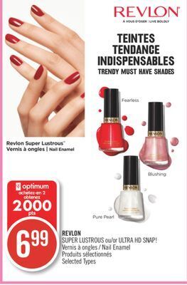 Pharmaprix Revlon super lustrous or ultra hd snap! nail enamel offer