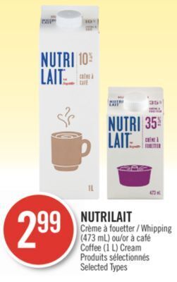 Pharmaprix Nutrilait whipping (473 ml) or coffee (1 l) cream offer