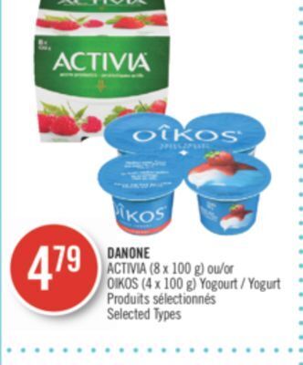 Pharmaprix Danone activia (8 x 100 g) or oikos (4 x 100 g) yogurt offer