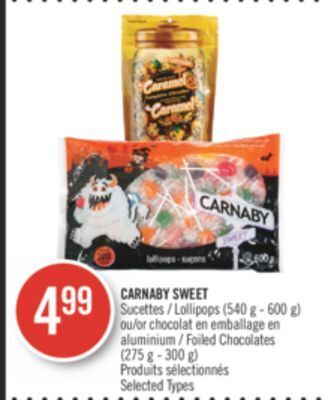 Pharmaprix Carnaby sweet lollipops (540 g - 600 g) or foiled chocolates (275 g - 300 g) offer