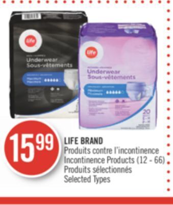 Pharmaprix Life brand incontinence products (12 - 66) offer