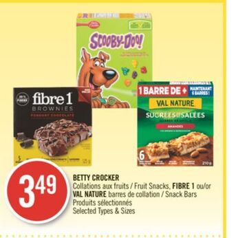 Pharmaprix Betty crocker fruit snacks, fibre 1 or val nature snack bars offer