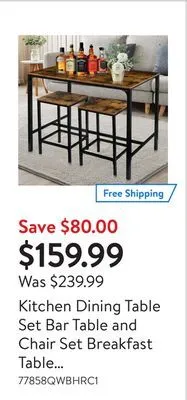 Walmart Kitchen dining table set bar table and chair set breakfast table coffee table with 2 bar stools offer