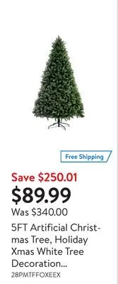 Walmart 5ft artificial christmas tree, holiday xmas white tree decoration pine tree with 500 branch tips, solid metal stand included offer