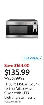 Walmart 11 cuft 1350w countertop microwave oven with led lighting stainless steel output 900w offer