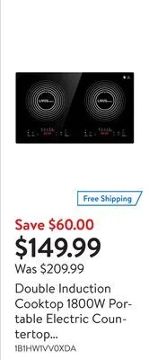 Walmart Double induction cooktop 1800w portable electric countertop cookware with 2 burners 10 power temperature levels and builtin s offer