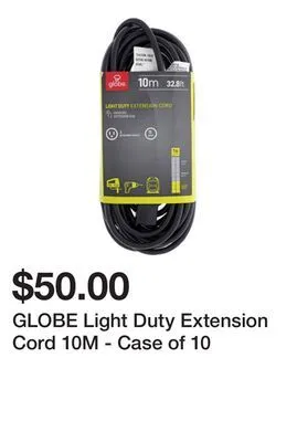 Dollarama Globe light duty extension cord 10m - case of 10 offer