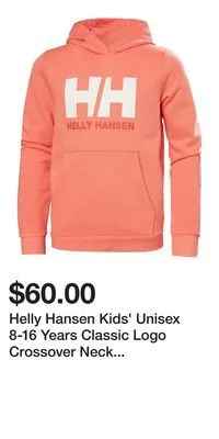 Mark's Helly hansen kids' unisex 8-16 years classic logo crossover neck hoodie sweatshirt with kangaroo pocket offer