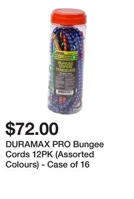 Dollarama Duramax pro bungee cords 12pk (assorted colours) - case of 16 offer