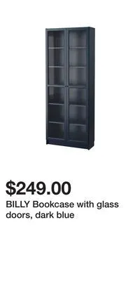 IKEA Billy bookcase with glass doors, dark blue offer