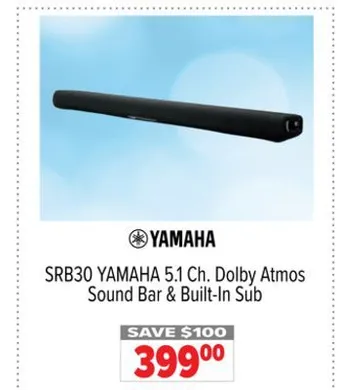 2001 Audio Video Yamaha 5.1 ch. dolby atmos sound bar & built-in sub offer