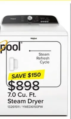 Leon's Whirlpool white electric dryer (7.0 cu ft) - ywed6150pw offer