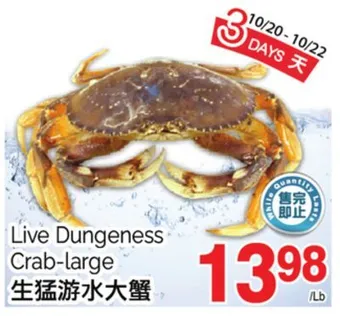 T&T Supermarket Live dungeness crab-large offer