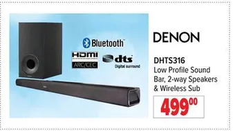 2001 Audio Video Denon low profile sound bar, 2-way speakers & wireless sub offer