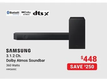 Visions Electronics Samsung 3.1. 2 ch. dolby atmos soundbar offer