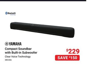 Visions Electronics Yamaha compact soundbar with built-in subwoofer offer