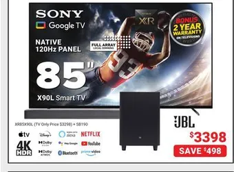 Visions Electronics Sony native 120hz panel x90l smart tv 85 offer