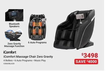 Visions Electronics Icomfort massage chair zero gravity offer