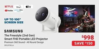 Visions Electronics Samsung the freestyle (2nd gen) smart fhd portable led projector offer
