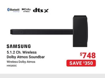 Visions Electronics Samsung 5.1.2 ch. wireless dolby atmos soundbar offer