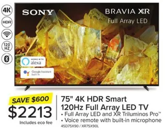 Leon's Sony bravia xr 75 x90l full array led 4k hdr google tv - xr75x90l offer