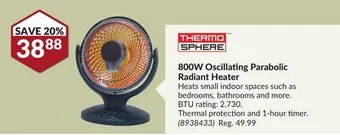 Princess Auto 800w oscillating parabolic radiant heater offer