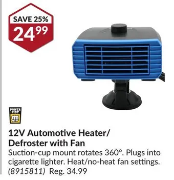 Princess Auto 12v automotive heater/ defroster with fan offer