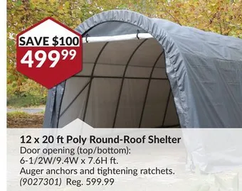 Princess Auto 12 x 20 ft poly round-roof shelter offer