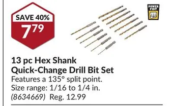 Princess Auto Power fist 13 pc hex s hank quick-change drill bit set offer
