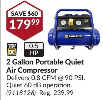 Princess Auto 2 gallon portable quiet air compressor offer