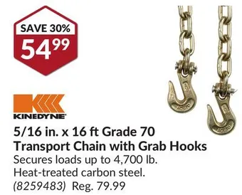Princess Auto 5/16 in. x 16 ft grade 70 transport chain with grab hooks offer
